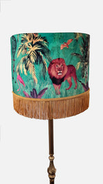 Jungle Walk in Green Velvet Fringed Lampshade