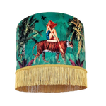 Jungle Walk in Green Velvet Fringed Lampshade