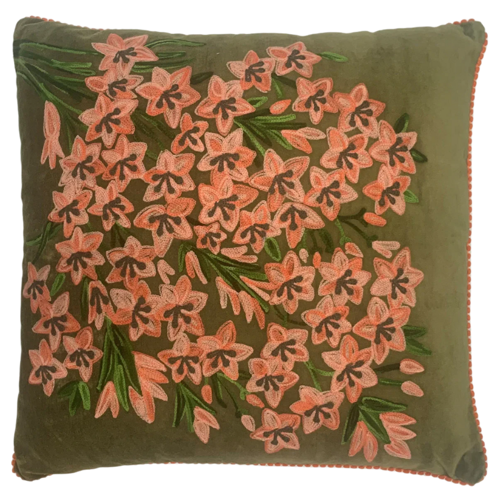 English Garden on Orange Velvet cushion (Copy)