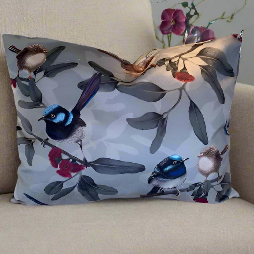 Little Wren on Velvet Lumbar Cushion