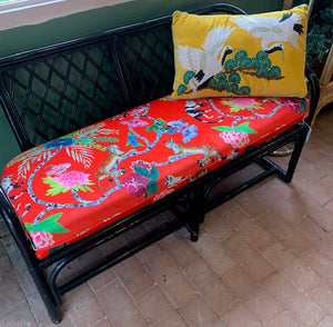 Black Cane Bench with Red Velvet Seat