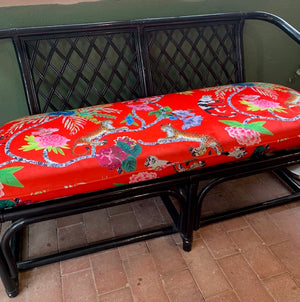 Black Cane Bench with Red Velvet Seat