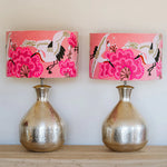 Embroidered Japanese Crane on Pink Velvet Lampshade