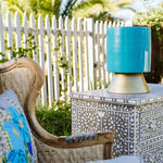 Enamelled Aqua and Gold Cylinder Side Table