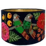 Green Parrots on Midnight Blue Velvet Lampshade