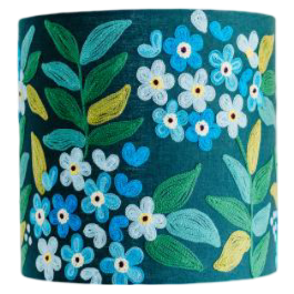 Teal Jungle flowers on linen medium