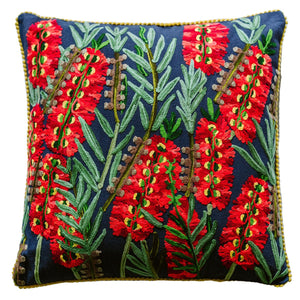 Callistemon on Midnight Blue Cushion